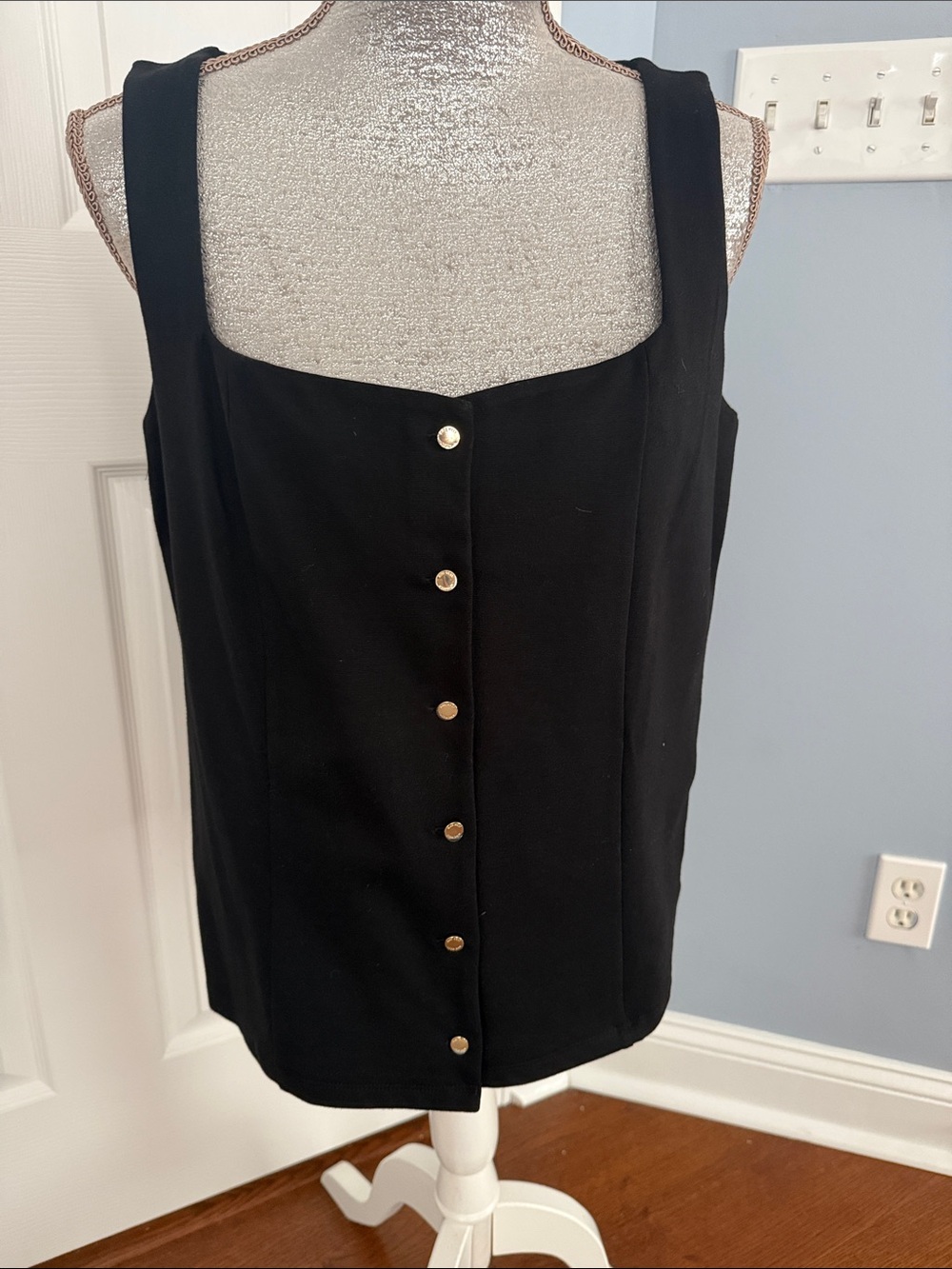 Nine West Black Tank with Gold-Tone Front Buttons